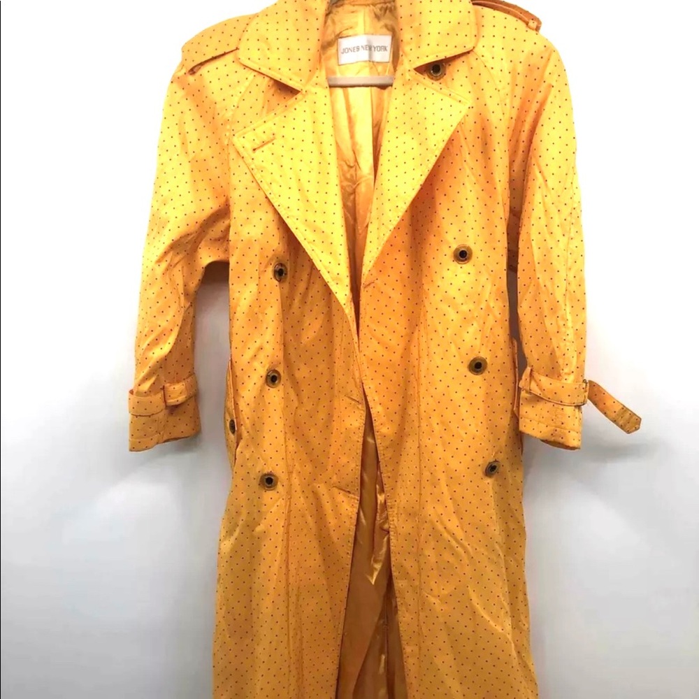 JONES of New York Spring Canary Yellow with Polka Dots Trench Coat Size L
